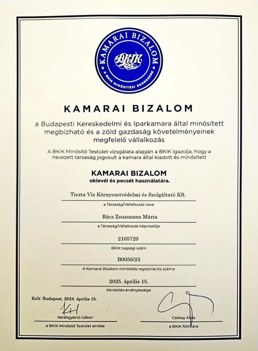 Kamarai Bizalom oklevél 2024/2025